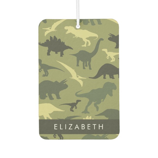 Dinosaur Pattern, Dinosaur Silhouette, Your Name Car Air Freshener (Front)