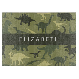 Dinosaur Pattern, Dinosaur Silhouette, Your Name Cutting Board
