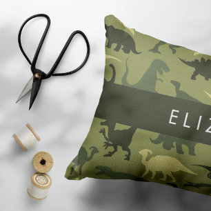 Dinosaur Pattern, Dinosaur Silhouette, Your Name Decorative Cushion