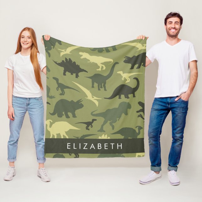 Dinosaur Pattern, Dinosaur Silhouette, Your Name Fleece Blanket (In Situ)