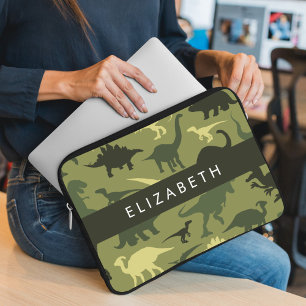 Dinosaur Pattern, Dinosaur Silhouette, Your Name Laptop Sleeve