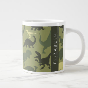 Dinosaur Pattern, Dinosaur Silhouette, Your Name Large Coffee Mug