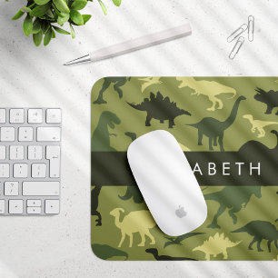 Dinosaur Pattern, Dinosaur Silhouette, Your Name Mouse Pad
