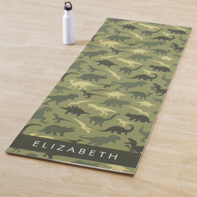 Dinosaur Pattern, Dinosaur Silhouette, Your Name Yoga Mat (In Situ)