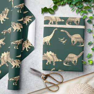 Dinosaur Pattern Green Wrapping Paper