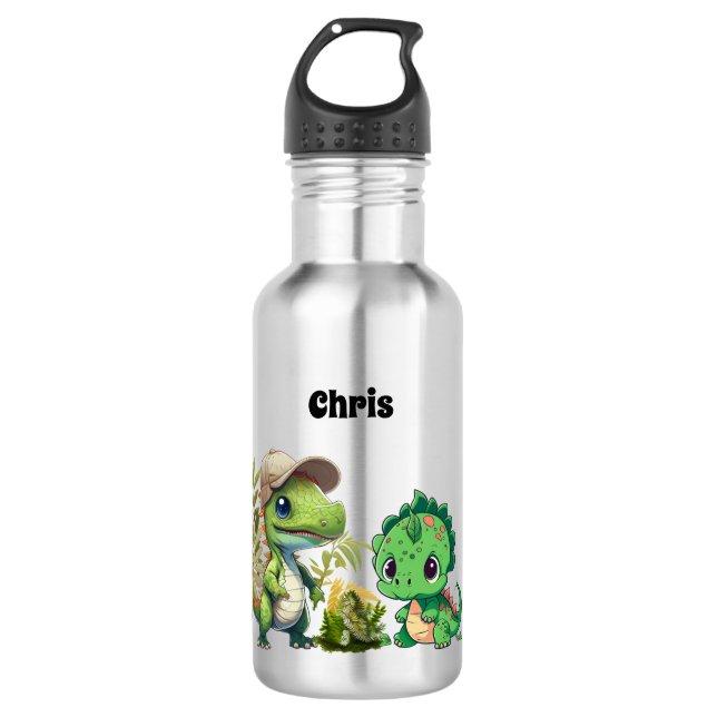 Dinosaur Pattern Kids Personalised Name 532 Ml Water Bottle (Front)