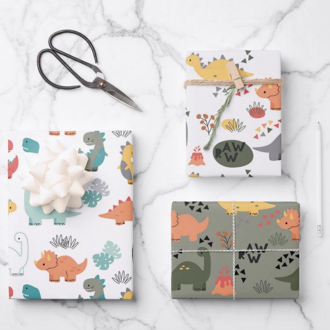 Dinosaur pattern kids  wrapping paper sheet (Front)