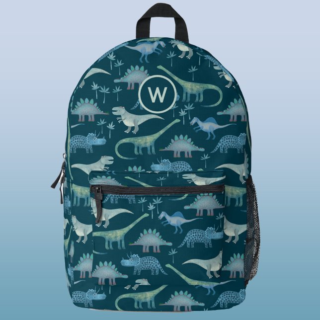 Dinosaur Pattern Monogram Initial Personalised Printed Backpack (Modern monogram initial personalized dinosaur pattern backpack)