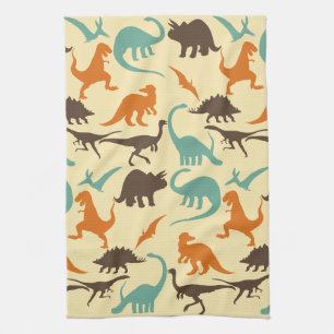 Dinosaur Pattern Silhouette Tea Towel