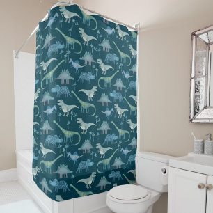 Dinosaur Pattern Teal Green Shower Curtain