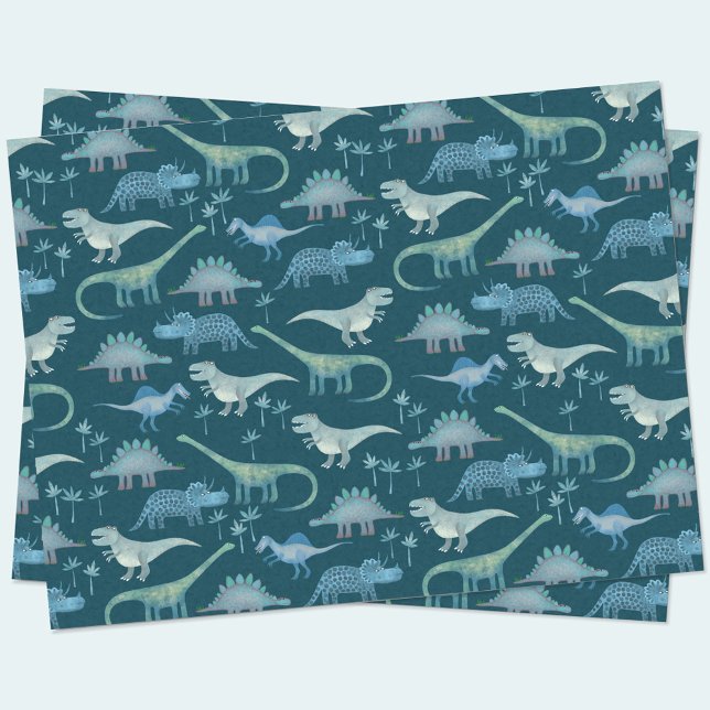 Dinosaur Pattern Teal Tissue Paper (Dinosaur fun tissue paper)
