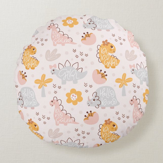  dinosaur pattern that will capture every child's  round cushion (Front)