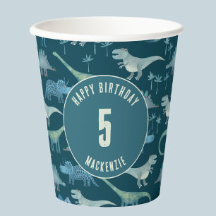 Dinosaur Personalised Age Kids Birthday Party Paper Cups
