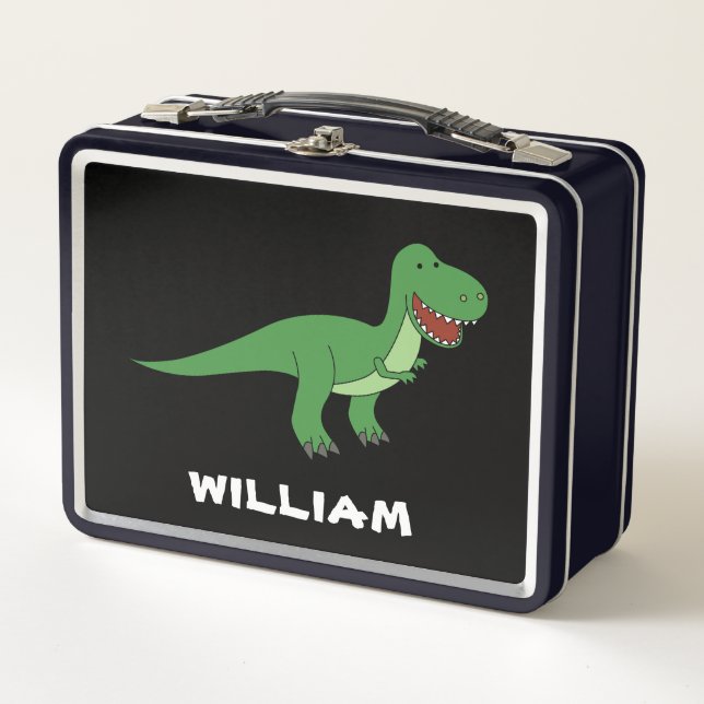 Dinosaur Personalised Custom Name Back To School Metal Lunch Box (Front)