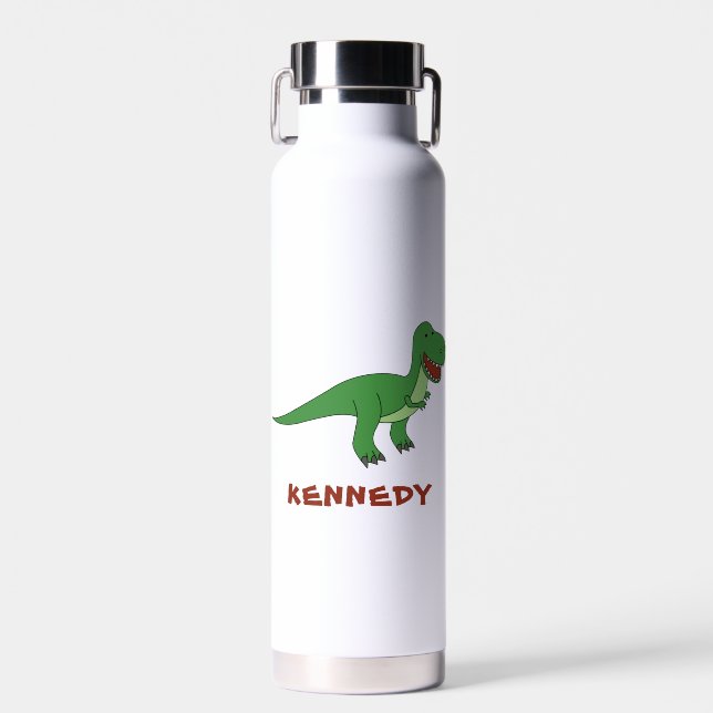 Dinosaur Personalised Custom Name Back To School Water Bottle (Front)