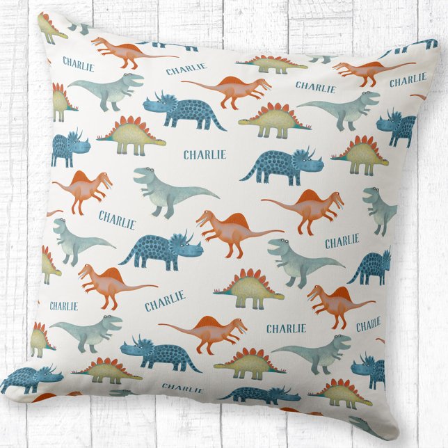 Dinosaur Personalised Name Cushion (Fun and unique personalized child's name dinosaur pillow for nursery or kid's room)