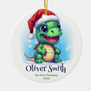 Dinosaur Personalised Name First Christmas Ceramic Ornament
