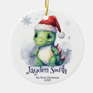 Dinosaur Personalised Name First Christmas Ceramic Ornament