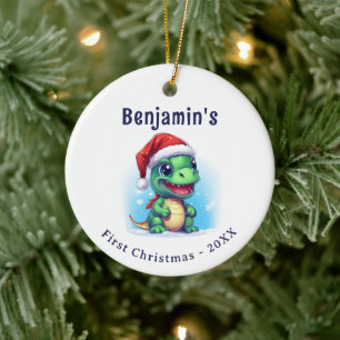 Dinosaur Personalised Name First Christmas Ceramic Ornament