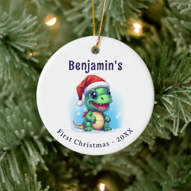 Dinosaur Personalised Name First Christmas Ceramic Ornament (Tree)