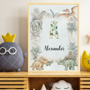 Dinosaur Personalised Name Monogram A Nursery Poster