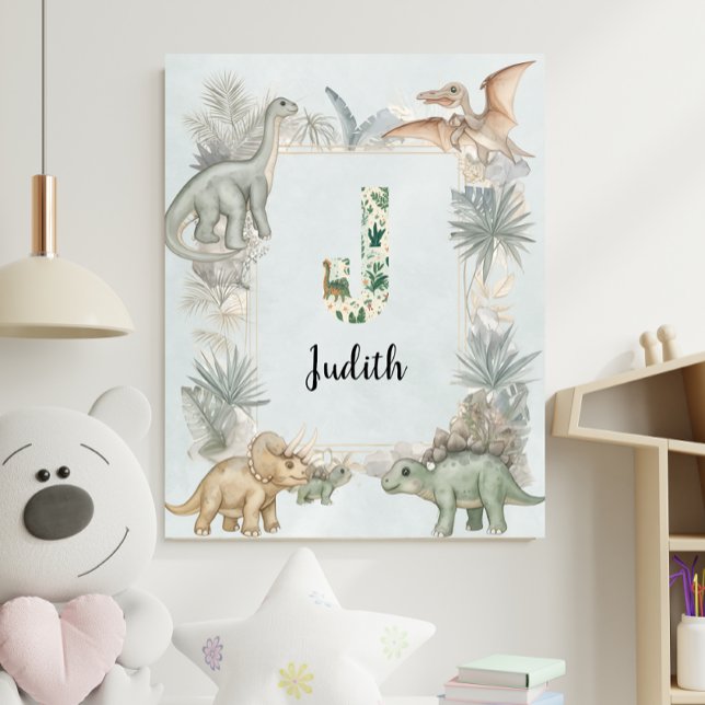 Dinosaur Personalised Name Monogram J Nursery Poster (Creator Uploaded)