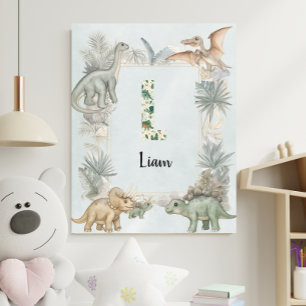 Dinosaur Personalised Name Monogram L Nursery Poster