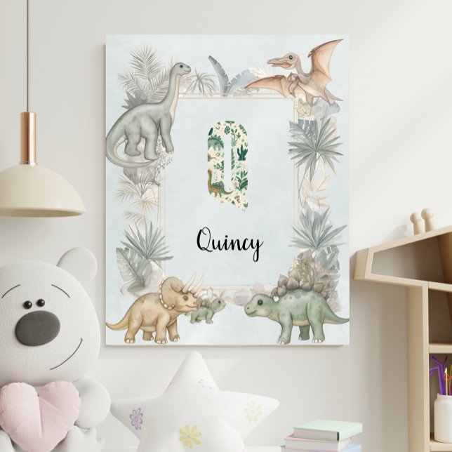 Dinosaur Personalised Name Monogram Q Nursery Poster (Creator Uploaded)