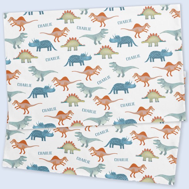 Dinosaur Personalised Name Pillowcase (Fun and unique personalized child's name dinosaur pillow case for a kid's room)