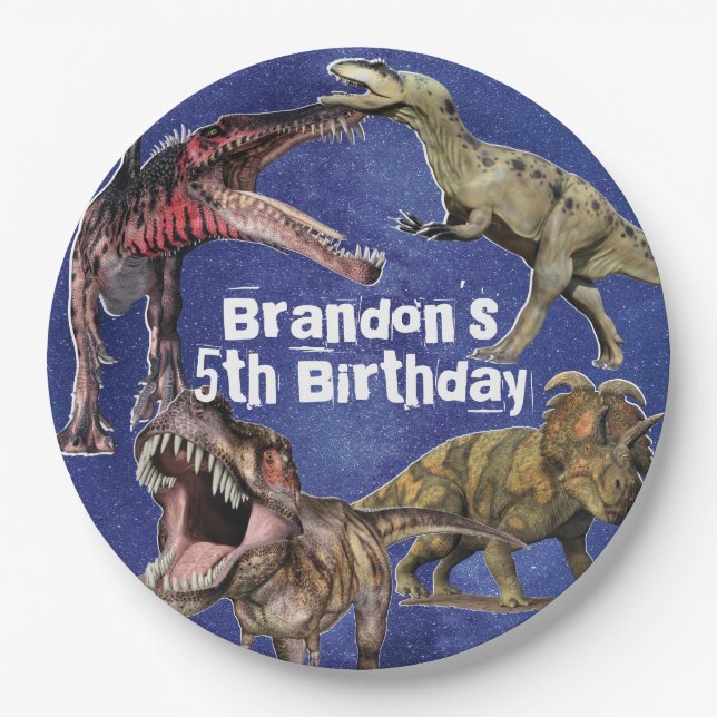 Dinosaur Personalised T-Rex Boys Birthday Party Paper Plate (Front)