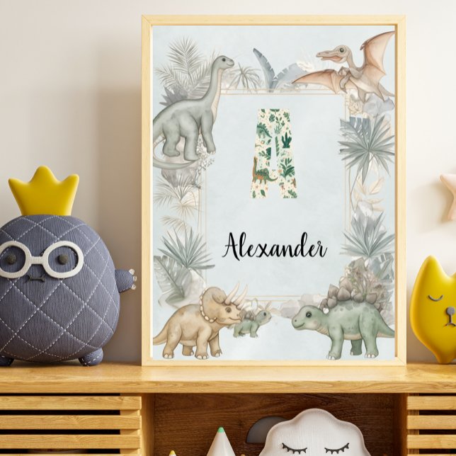 Dinosaur Personalized Name Monogram A Nursery Poster (Creator Uploaded)