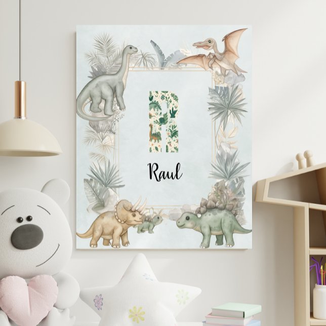 Dinosaur Personalized Name Monogram R Nursery Poster (Creator Uploaded)