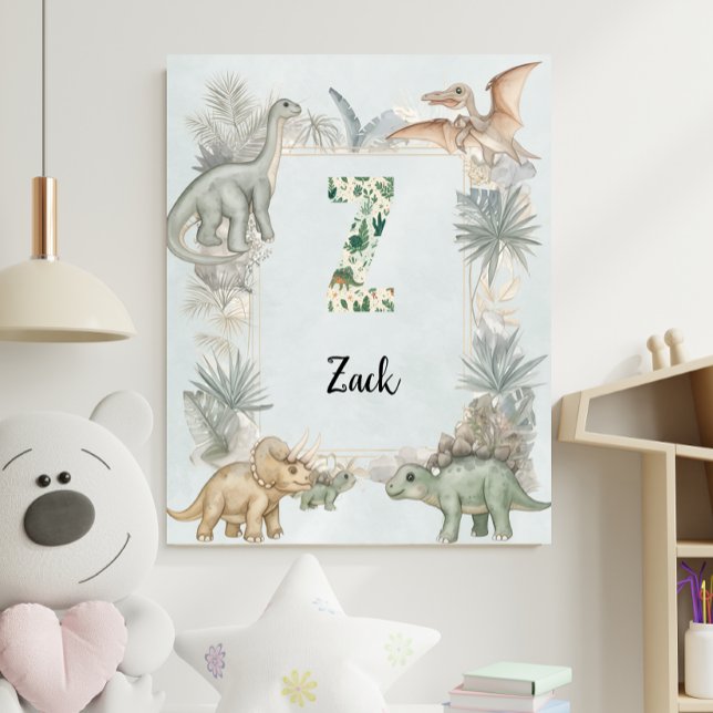 Dinosaur Personalized Name Monogram Z Nursery Poster (Creator Uploaded)