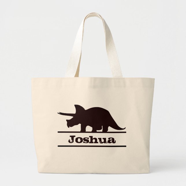 Dinosaur Personalized Name Triceratops Tote Bag (Front)