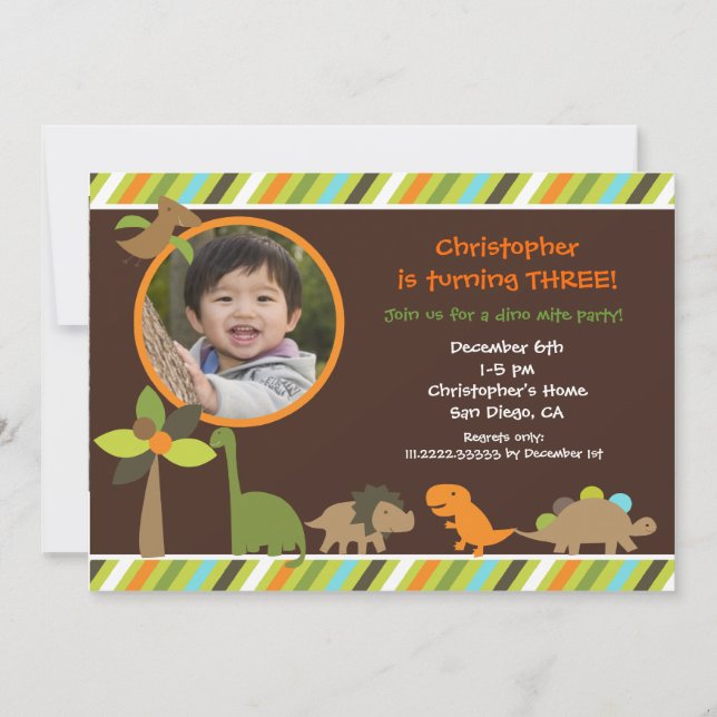 Dinosaur Photo Birthday Party Invitation (Front)