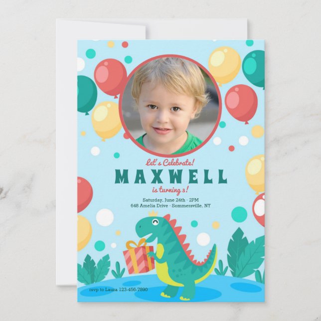 Dinosaur Photo Birthday Party  Invitation (Front)