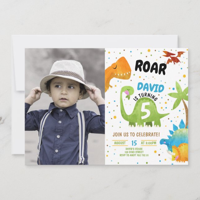Dinosaur Photo Roar Birthday Invitation (Front)