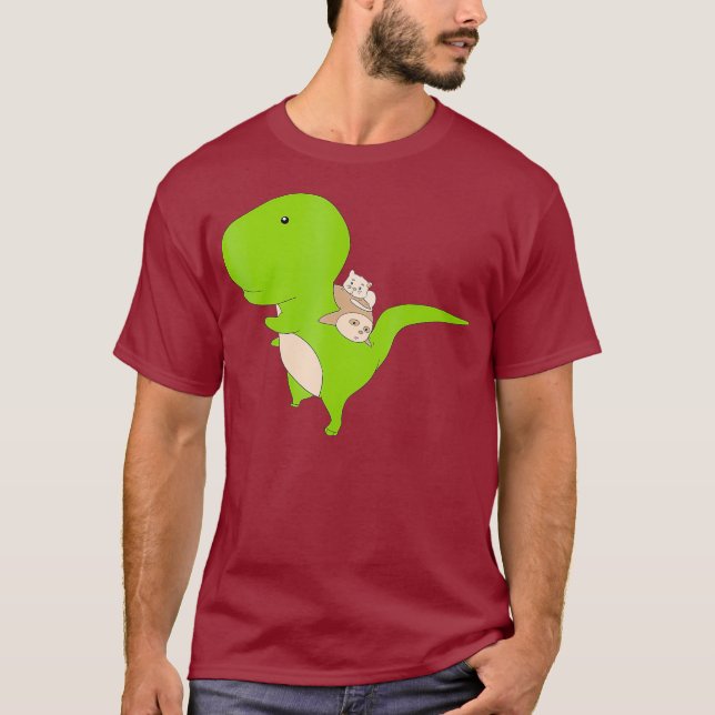 Dinosaur Piggy Backing Sloth  Kitty Cat Funny T-Shirt (Front)