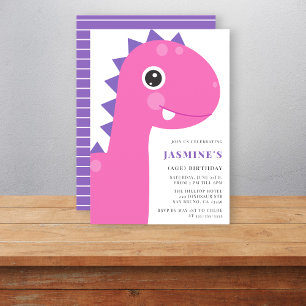Dinosaur pink girly birthday invitation