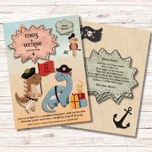 Dinosaur Pirate Twin Boys Birthday Party Custom Invitation