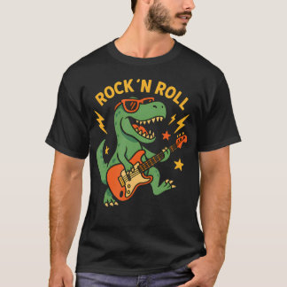 Dinosaur Playing Electric Guitar Rock  Roll Guitar T-Shirt