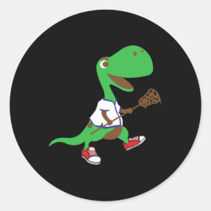 Dinosaur Playing Lacrosse Cool Dino Team Sport Gif Classic Round Sticker