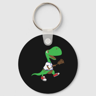 Dinosaur Playing Lacrosse Cool Dino Team Sport Gif Key Ring