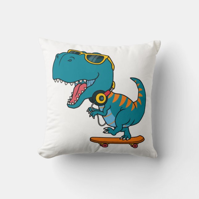 dinosaur playing skateboard cushion (Front)