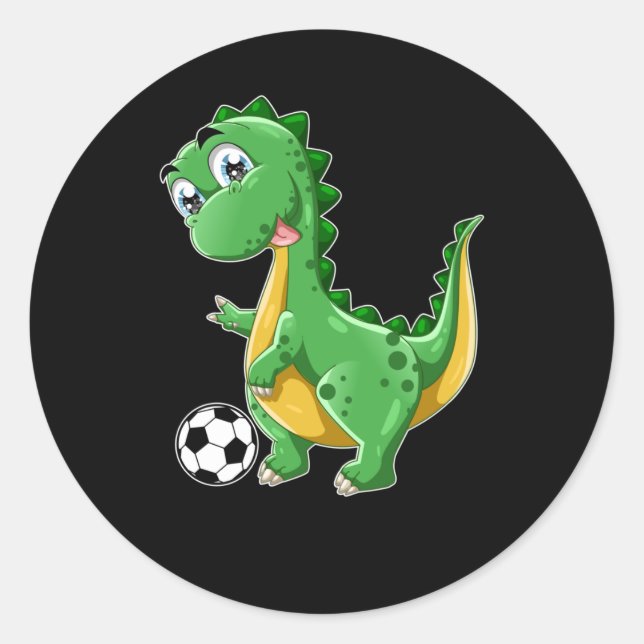 Dinosaur playing Soccer Dino Sports Classic Round Sticker (Front)