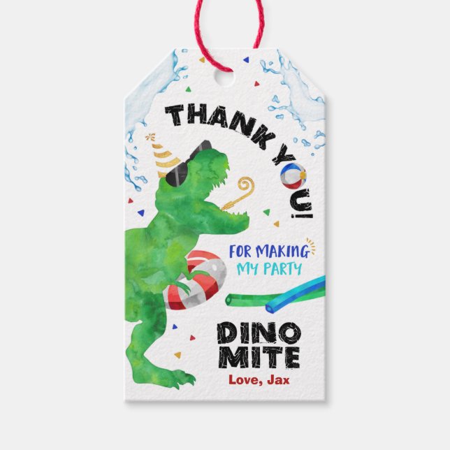 Dinosaur Pool Party Birthday Favour Tags (Front)