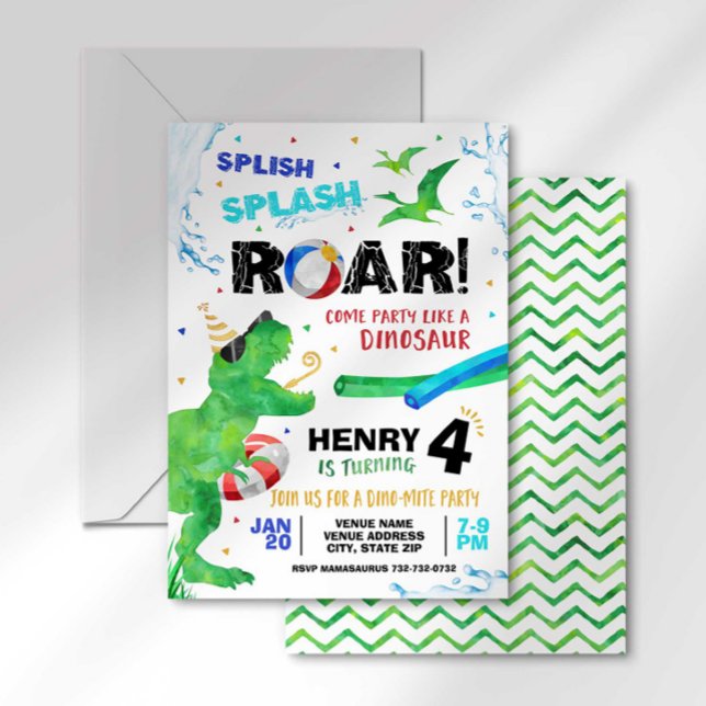Dinosaur Pool Party Birthday Invitation (Creator Uploaded)