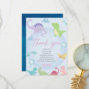 dinosaur pool party girl birthday thank you card