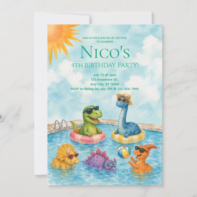 Dinosaur Pool Party Invitation (Front)