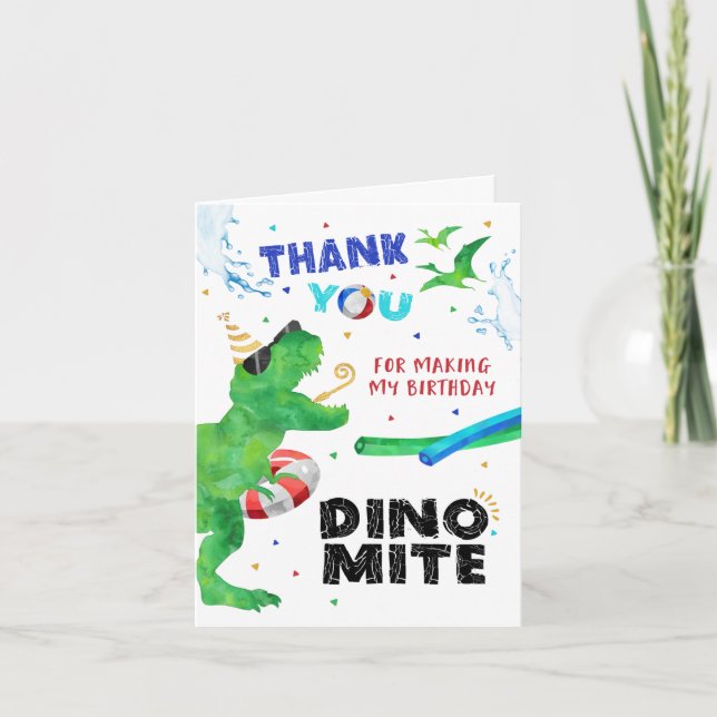 Dinosaur Pool Party Thank You Card (Front)
